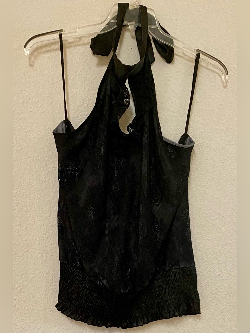 Gemini Black Satin and Lace Halter Top - Size 3X - EUC!